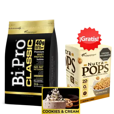 bipro classic cookies & cream 3lb gratis nutra pops caja