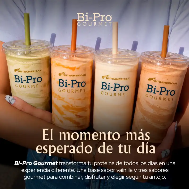 Cuatro preparaciones de Bi-Pro Gourmet: vainilla y tres combinaciones de sabor.