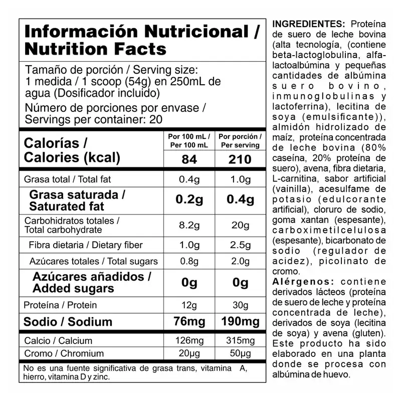 tabla nutricional de BIPRO RIPPED