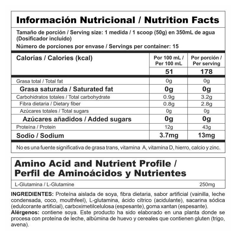tabla nutricional de MEGA SOY