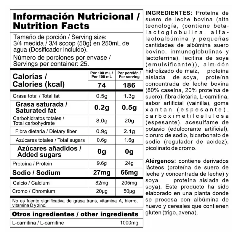 tabla nutricional de MEGAPLEX LITE