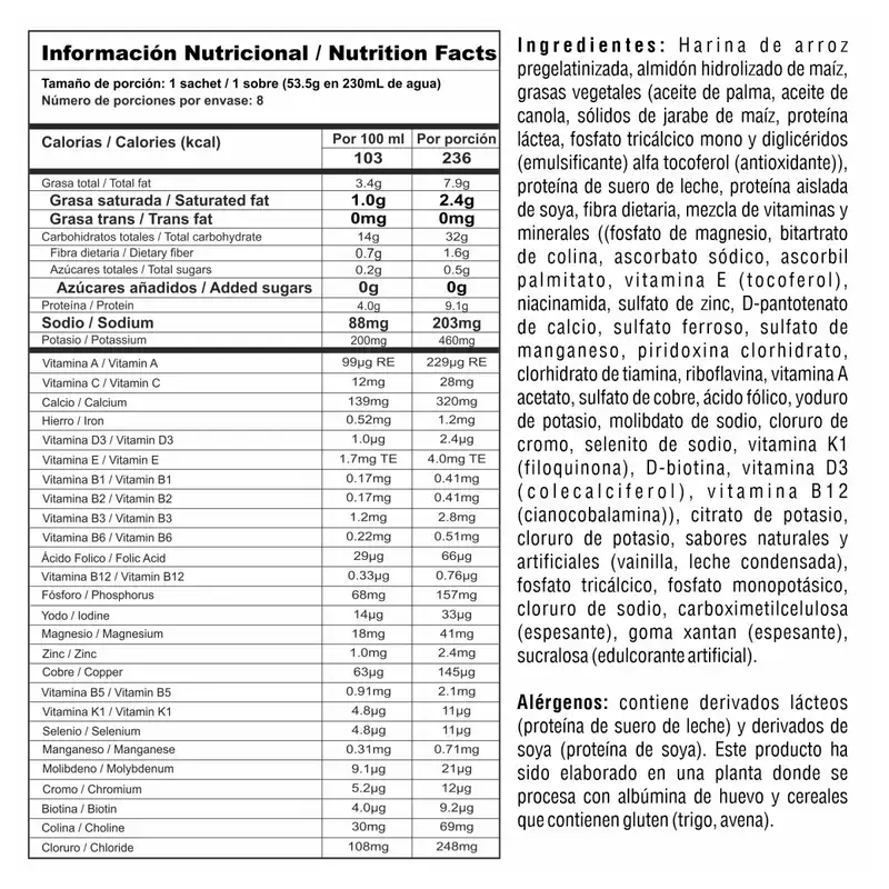 tabla nutricional de Nutra Balance