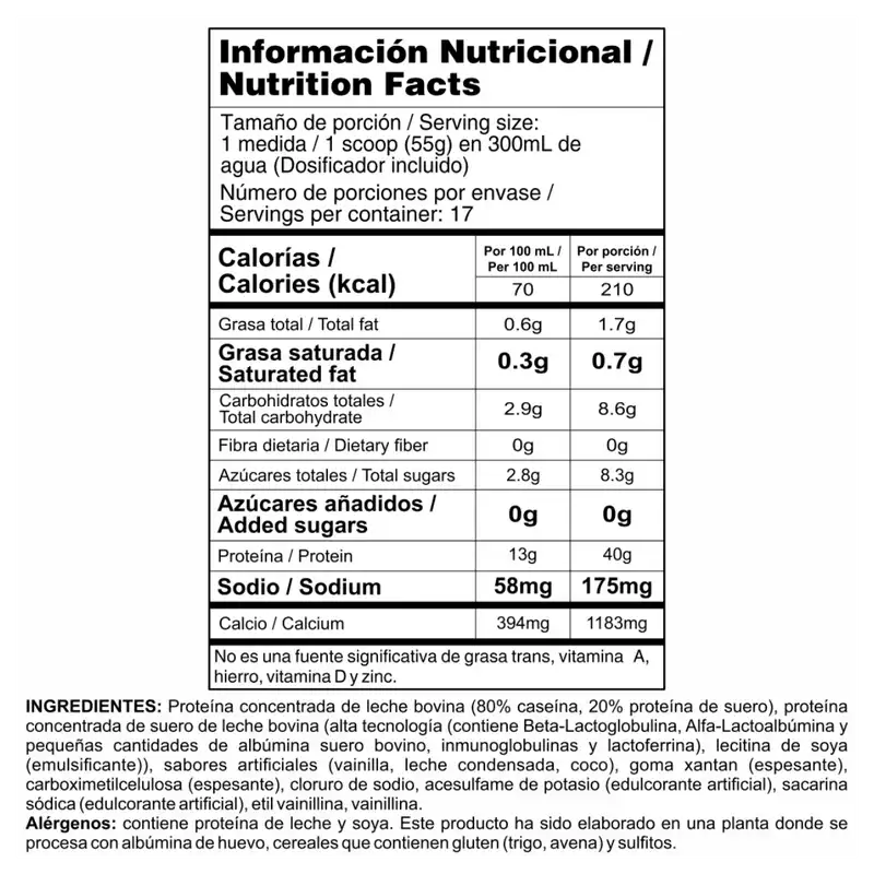 tabla nutricional de BIPRO COMPLEX VAINILLA 2.1 LB