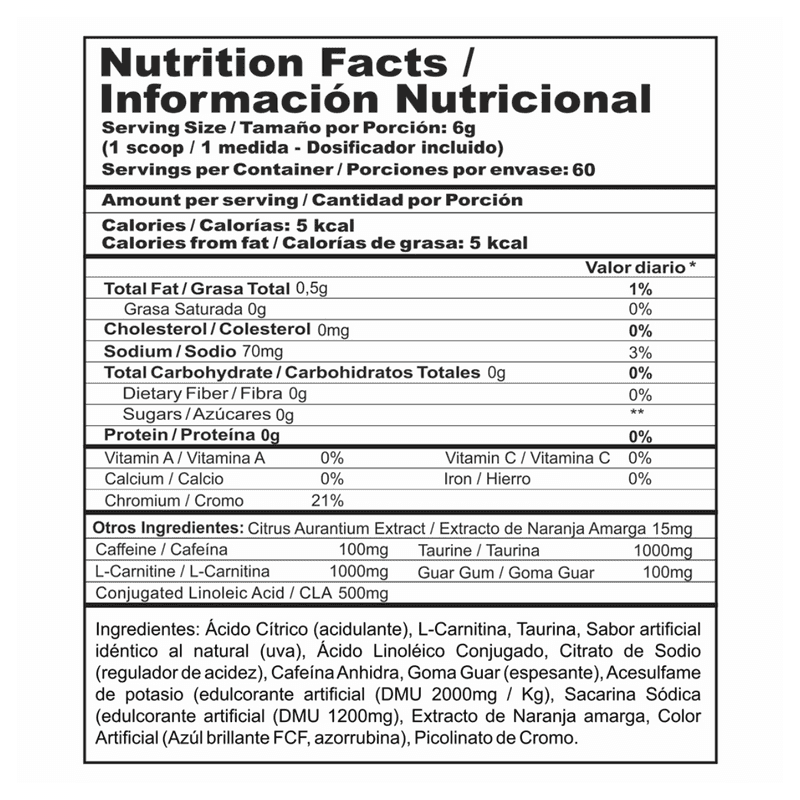 tabla nutricional de BURNER STACK