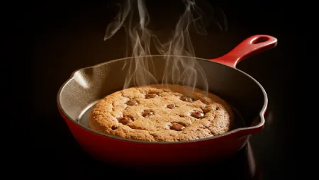 Galleta de proteína en sartén con esparcible de chocolate